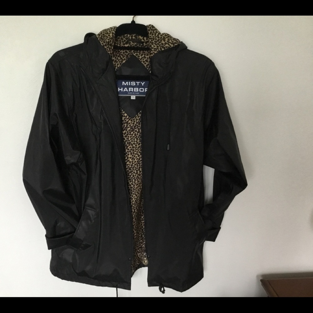 Black Waterproof Rain Jacket Animal Print Small